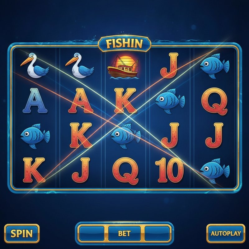 Fishin Frenzy base game gameplay with coloured paylines active across the five reels