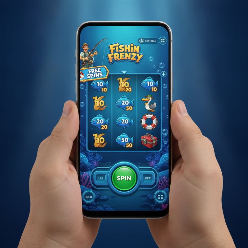Fishin Frenzy slot running on a mobile device in portrait orientation
